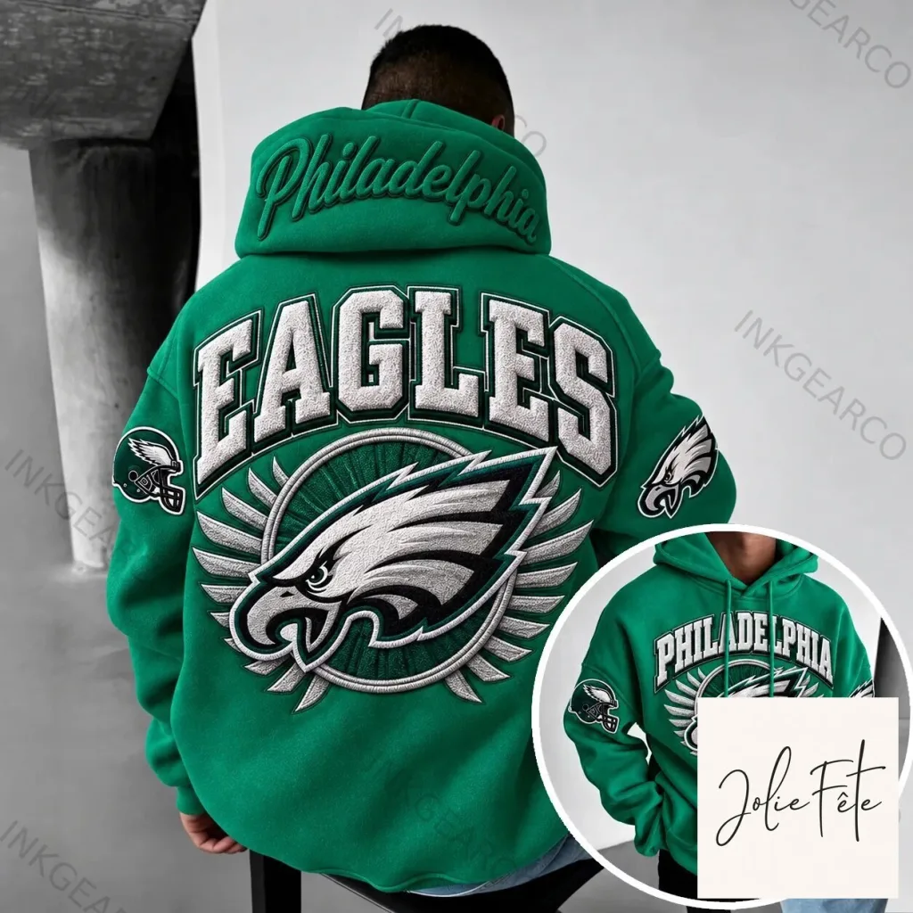 Philadelphia Eagles Embroidered Logo Super Bowl LVII Champions Green Hoodie Philadelphia Eagles Embroidered Logo Super Bowl LVII Champions Green Hoodie