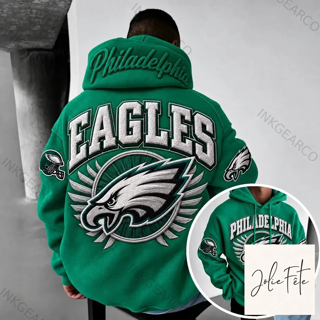 Philadelphia Eagles Embroidered Logo Super Bowl LVII Champions Green Hoodie 5 Philadelphia Eagles Embroidered Logo Super Bowl LVII Champions Green Hoodie