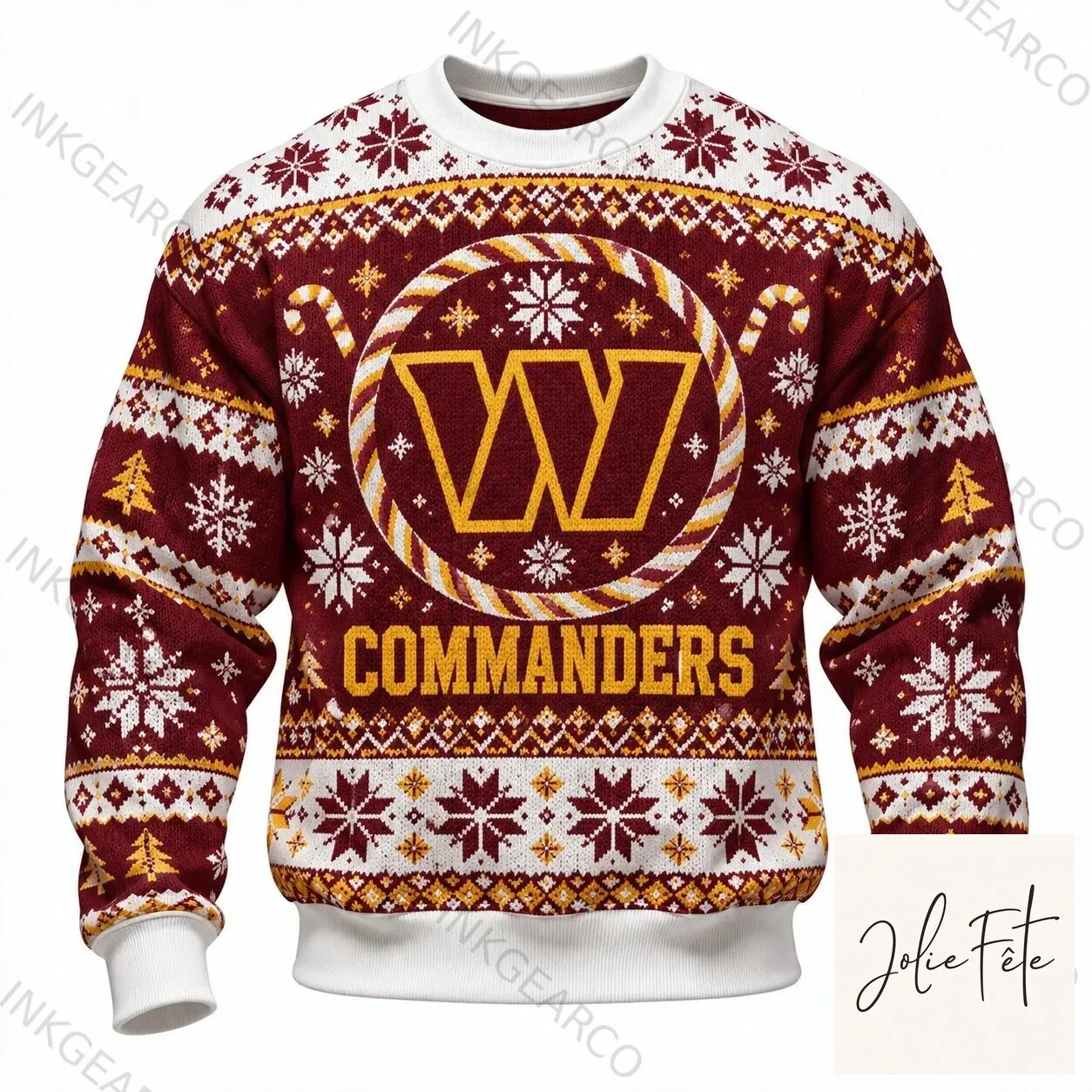 Holiday Sweatshirt Featuring Washington Commanders Ugly Christmas Sweater Design