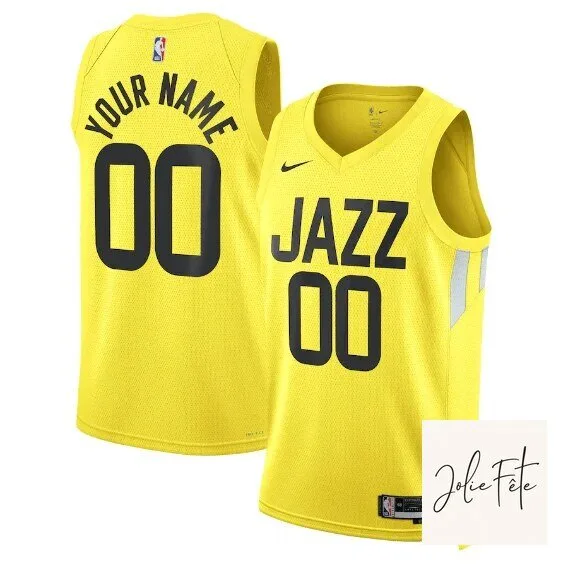 Utah Jazz Icon Edition Yellow Basketball Jersey with Custom Name and Number