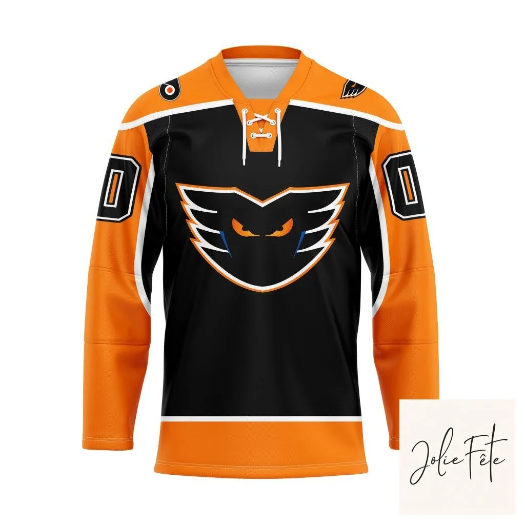 Lehigh Valley Phantoms Personalized Black and Orange Lace-Up Hockey Jersey