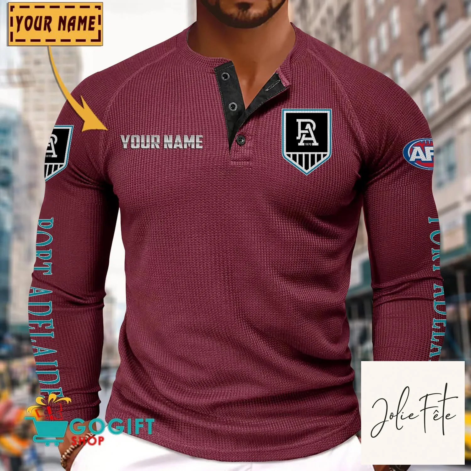 Port Adelaide Football Club Personalized Long Sleeve Henley Shirt 15 Port Adelaide Football Club Personalized Long Sleeve Henley Shirt