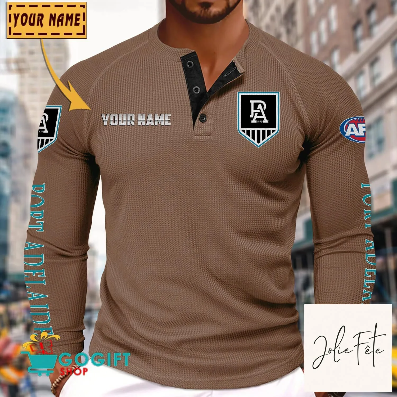 Port Adelaide Football Club Personalized Long Sleeve Henley Shirt 16 Port Adelaide Football Club Personalized Long Sleeve Henley Shirt