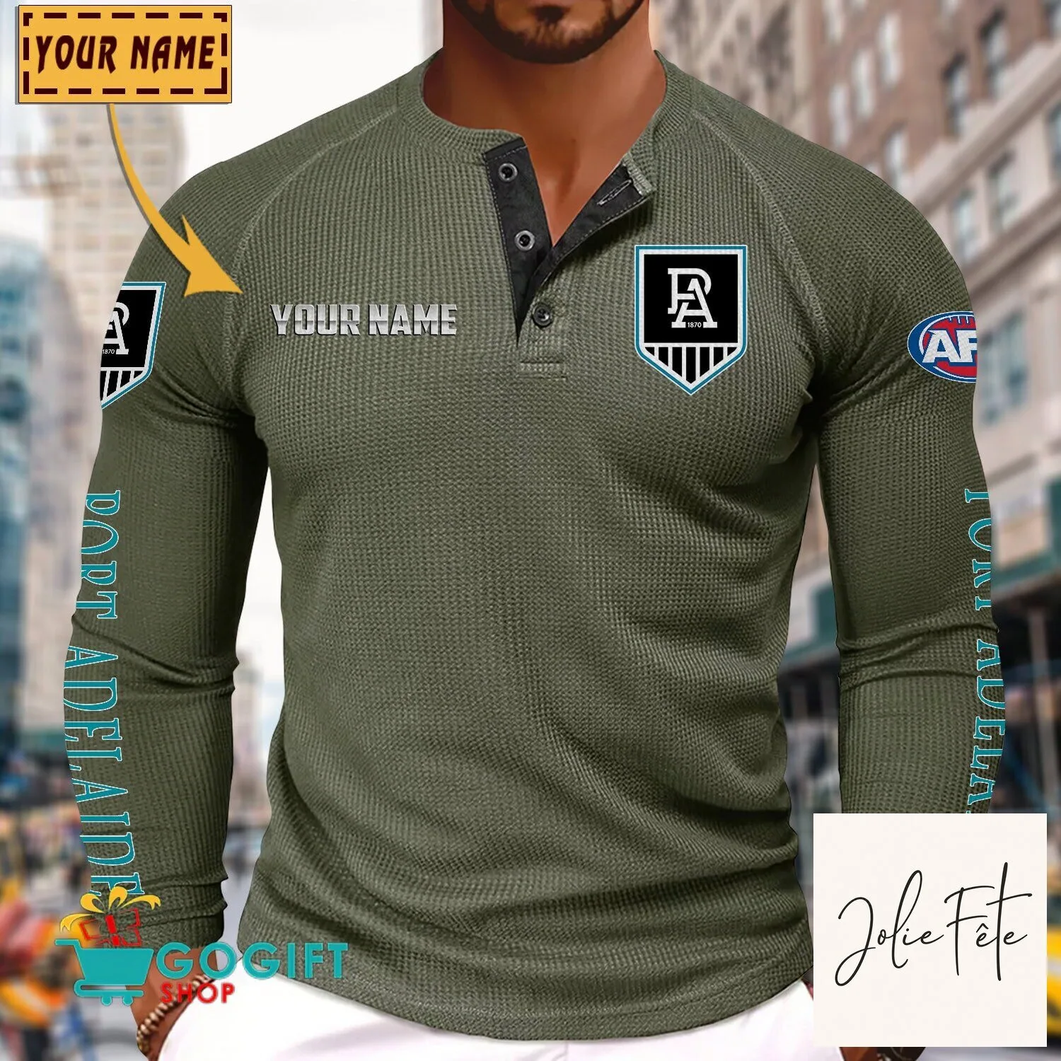 Port Adelaide Football Club Personalized Long Sleeve Henley Shirt 17 Port Adelaide Football Club Personalized Long Sleeve Henley Shirt