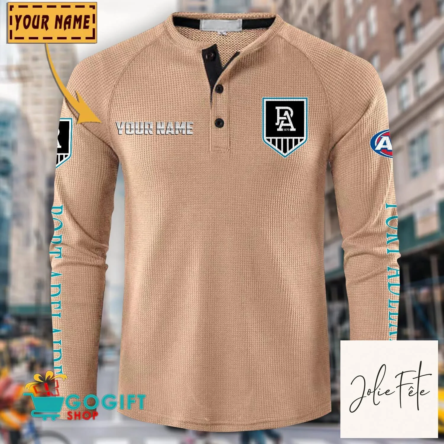 Port Adelaide Football Club Personalized Long Sleeve Henley Shirt 19 Port Adelaide Football Club Personalized Long Sleeve Henley Shirt