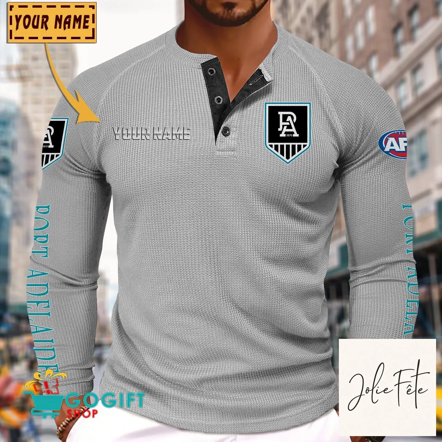 Port Adelaide Football Club Personalized Long Sleeve Henley Shirt 20 Port Adelaide Football Club Personalized Long Sleeve Henley Shirt