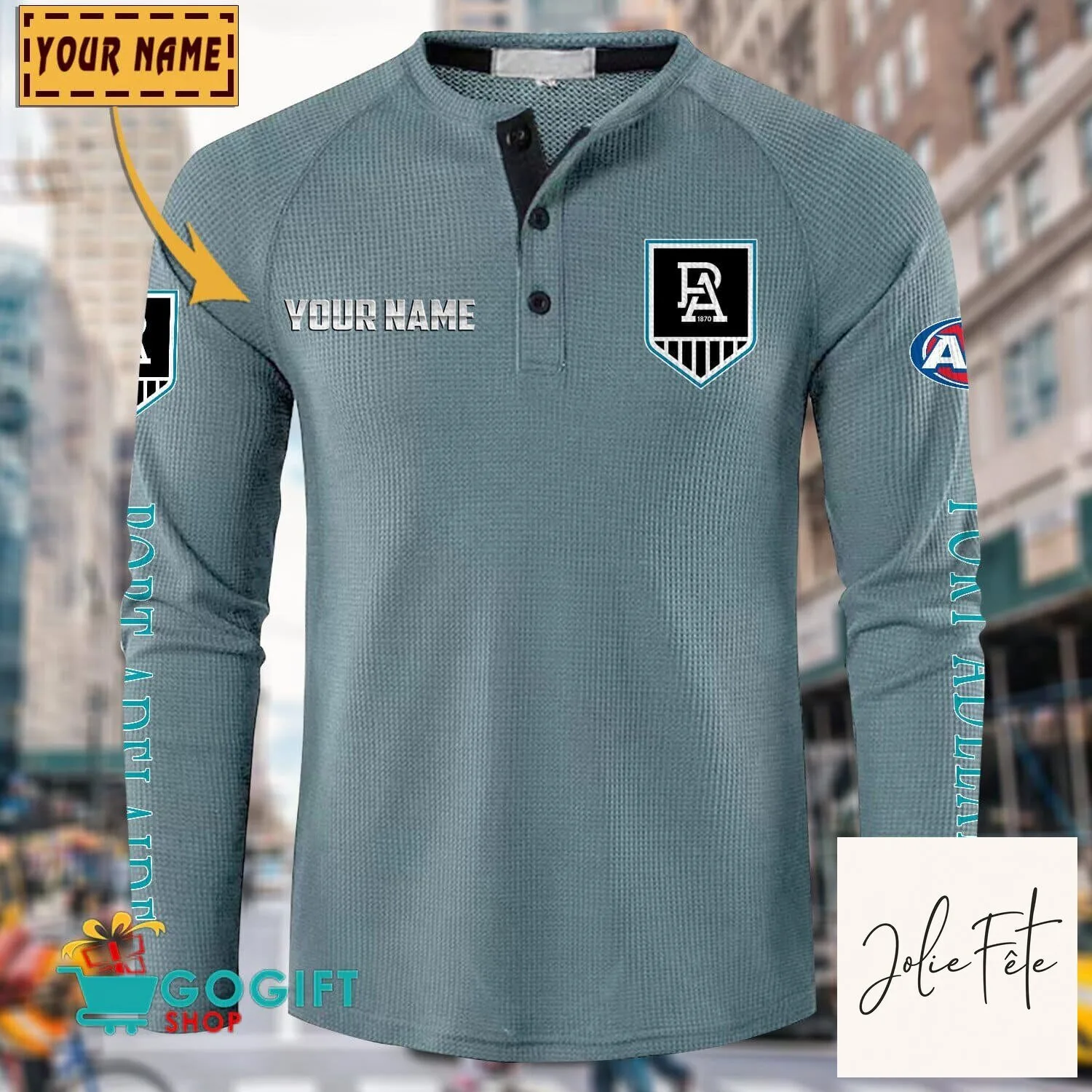 Port Adelaide Football Club Personalized Long Sleeve Henley Shirt 22 Port Adelaide Football Club Personalized Long Sleeve Henley Shirt