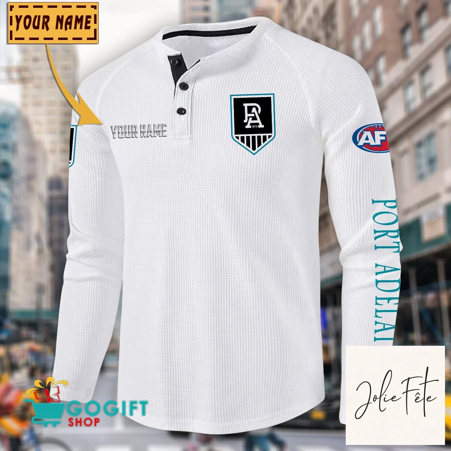 Port Adelaide Football Club Personalized Long Sleeve Henley Shirt 23 Port Adelaide Football Club Personalized Long Sleeve Henley Shirt