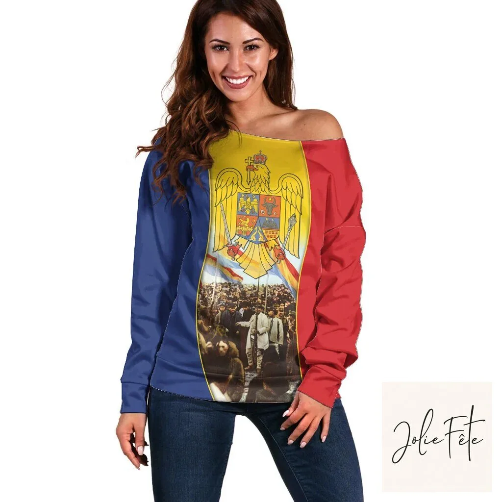Romania Great Union Day Off Shoulder Sweatshirt Alba Iulia Great National Assembly