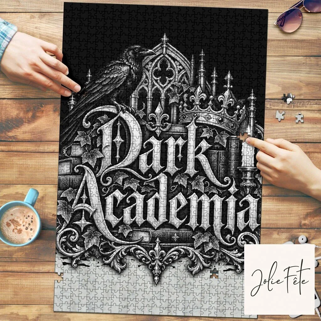 Dark Academia Raven Gothic Literature Vintage Bookish Aesthetic Jigsaw Puzzle