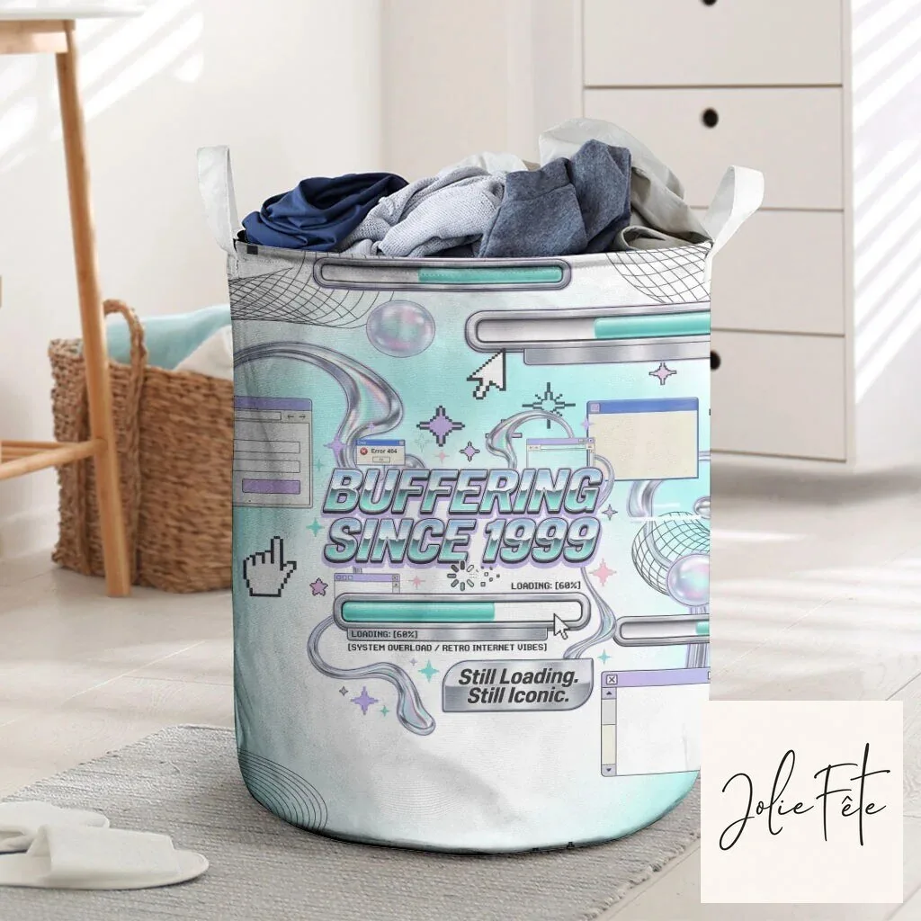 Buffering Since 1999 Retro Tech Vaporwave Laundry Basket