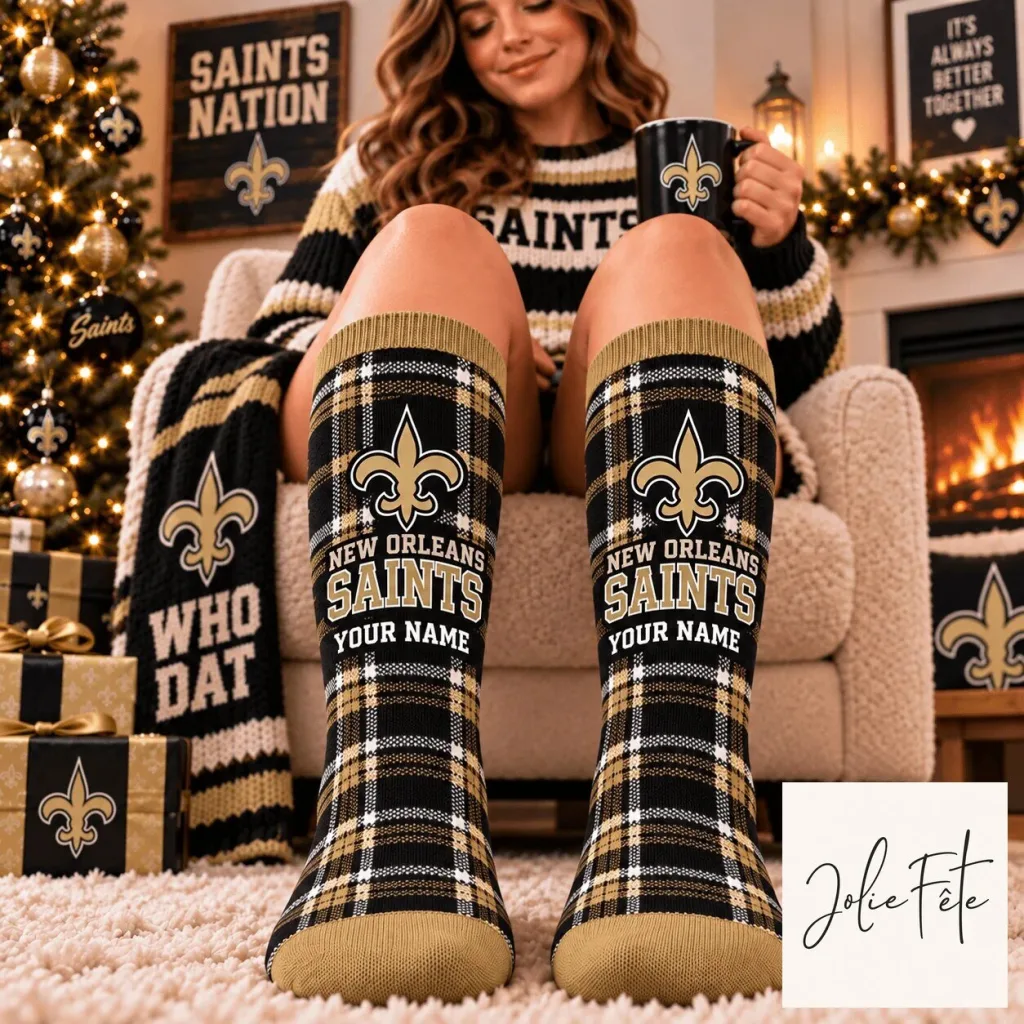 New Orleans Saints Personalized Plaid Pattern Fan Socks New Orleans Saints Personalized Plaid Pattern Fan Socks