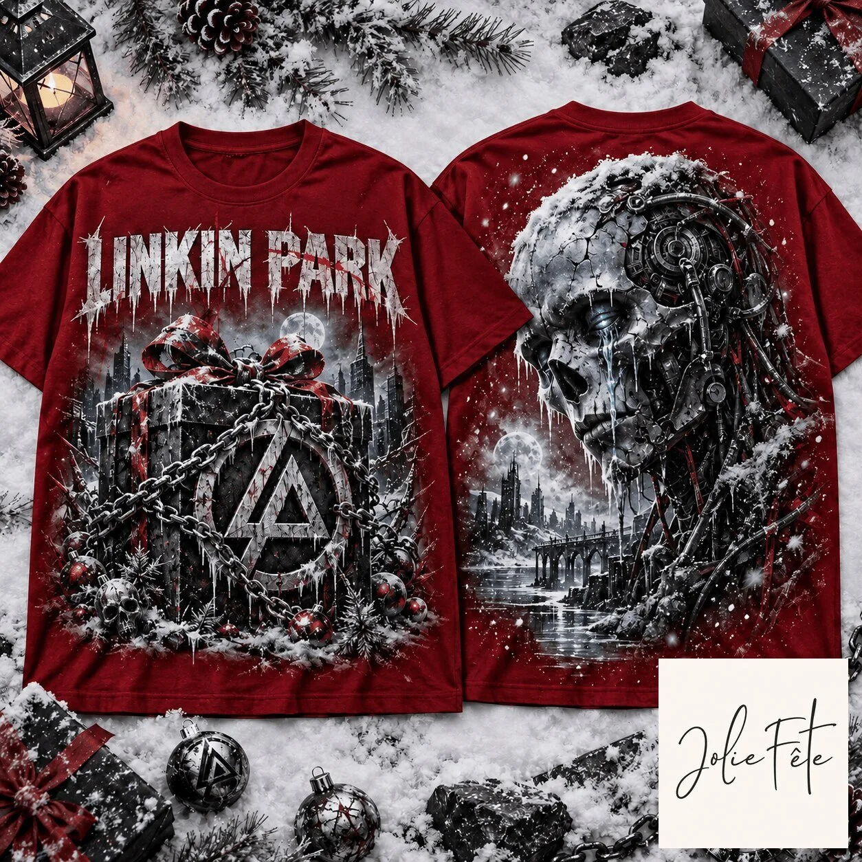 Linkin Park Frozen Cyber Skull Christmas Graphic T-Shirt for Music Fans