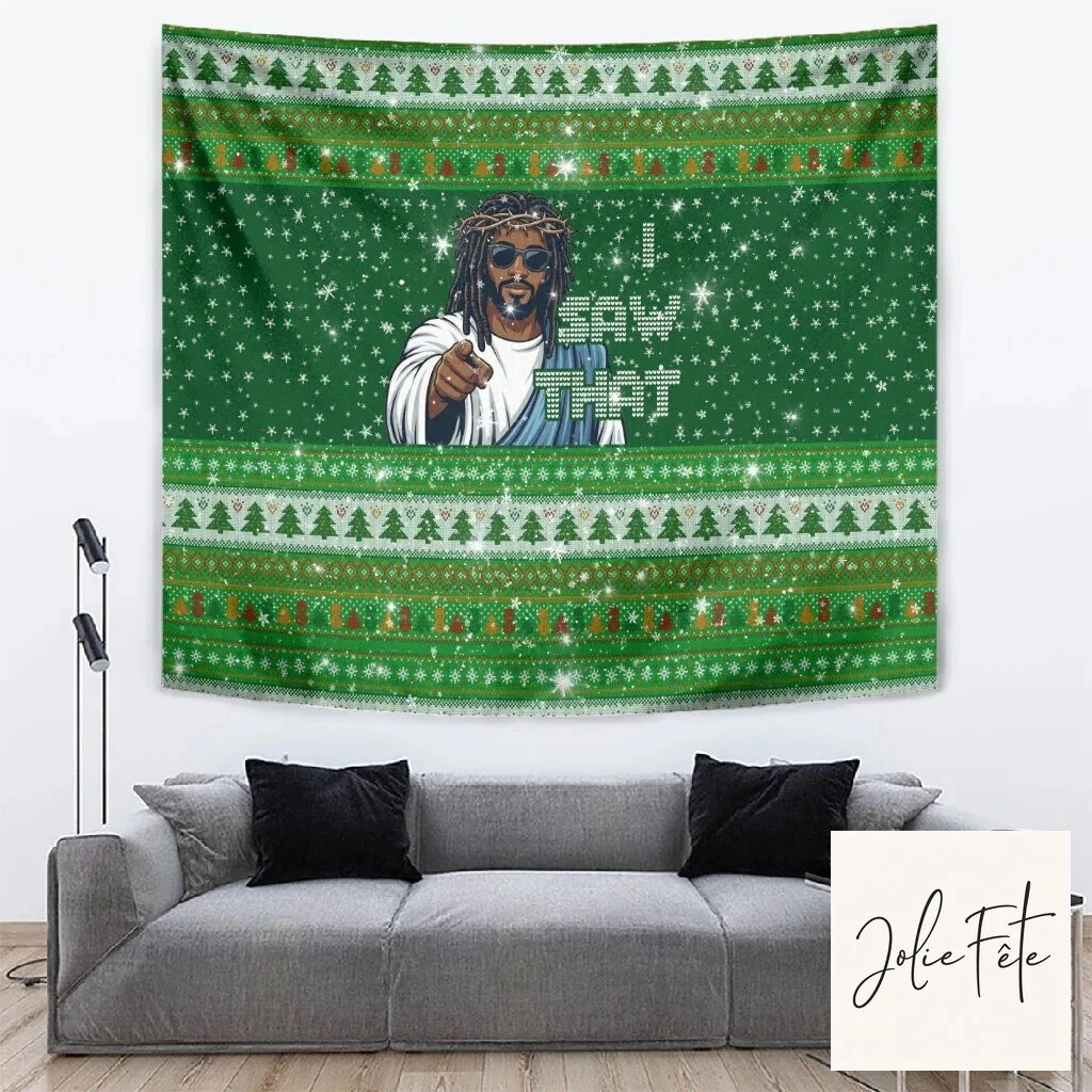 Black Jesus I Saw That Ugly Christmas Sweater Pattern Tapestry Wall Hanging 6 Black Jesus I Saw That Ugly Christmas Sweater Pattern Tapestry Wall Hanging
