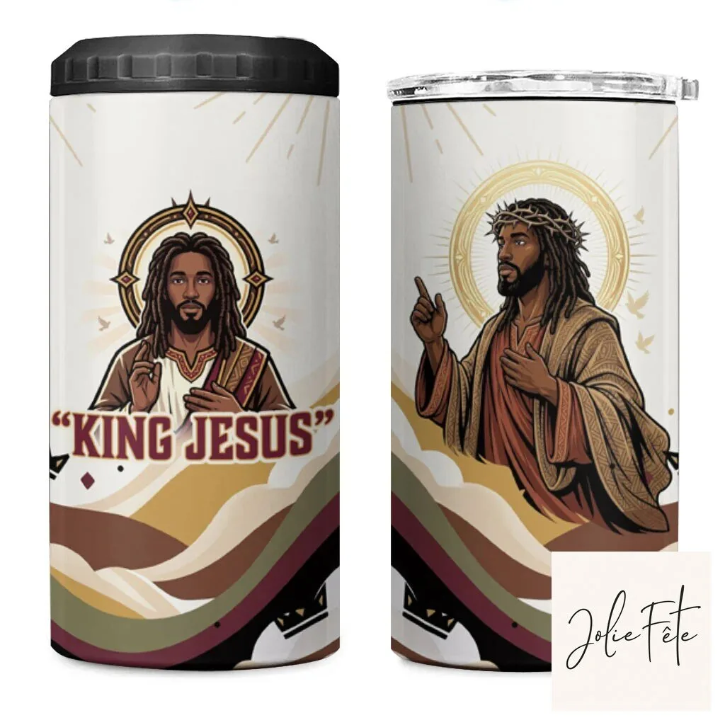 Spiritual Tumbler Featuring King Jesus, Black Christ, Holy Cross, and Dove - Christian Faith Design
