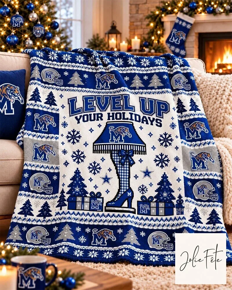 Memphis Tigers Christmas Level Up Your Holidays Flannel Blanket