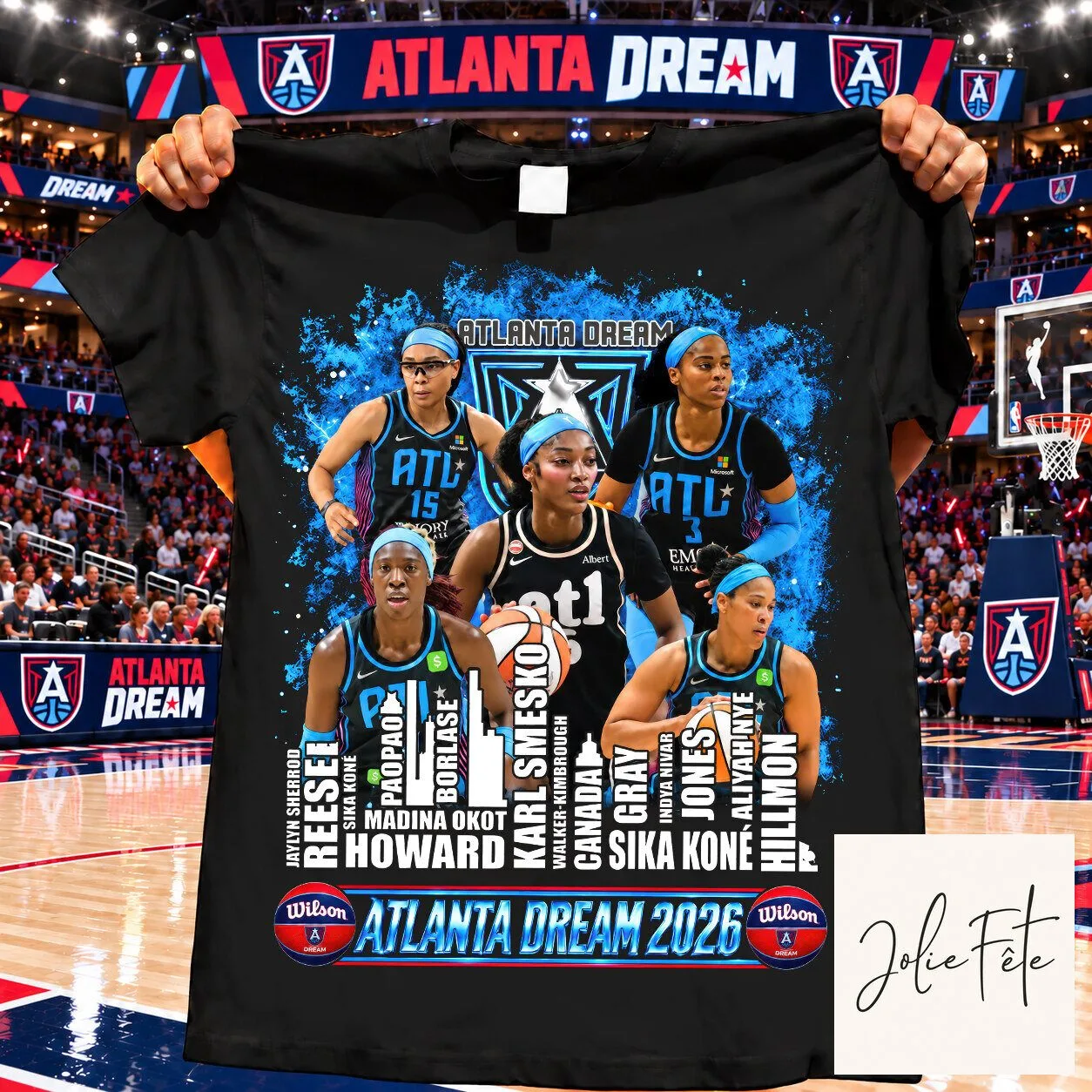 Black T-Shirt featuring the 2026 Roster of Atlanta Dream WNBA Basketball Team