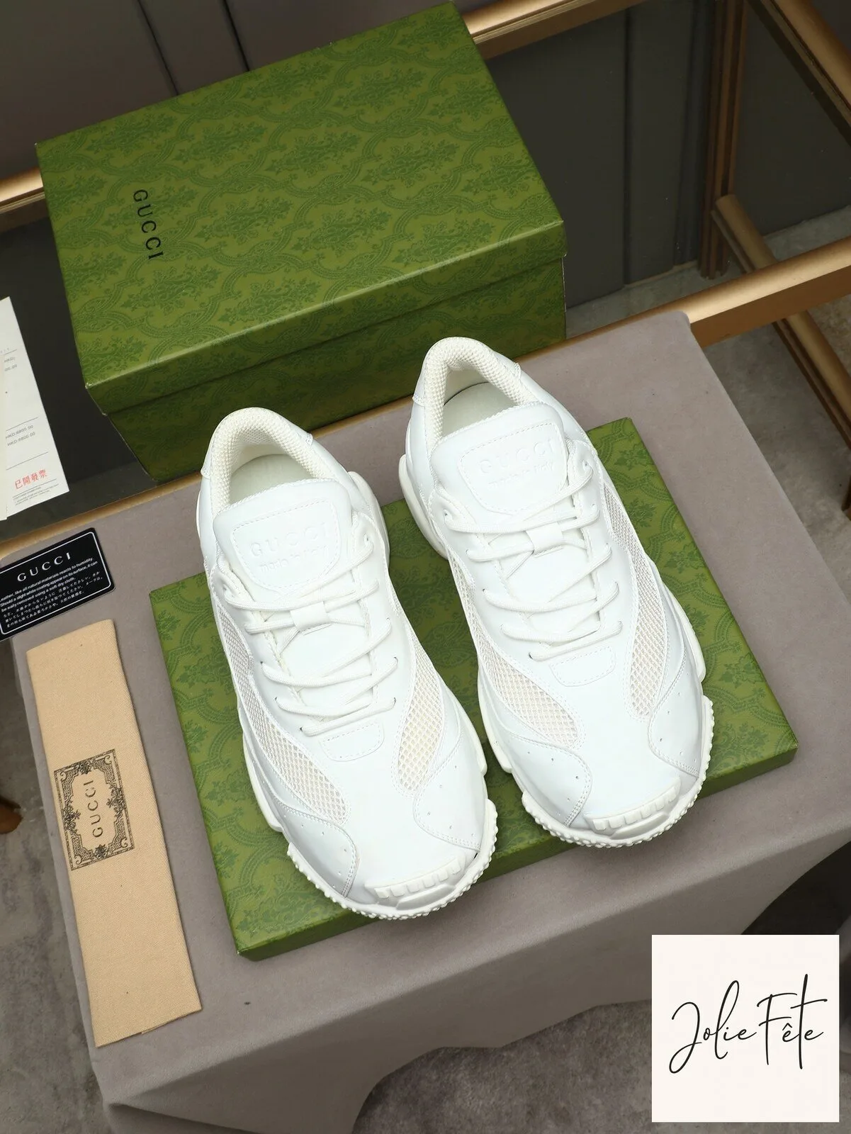 Gucci White Leather and Mesh Rhyton Sneakers for Men and Women 6 Gucci White Leather and Mesh Rhyton Sneakers for Men and Women