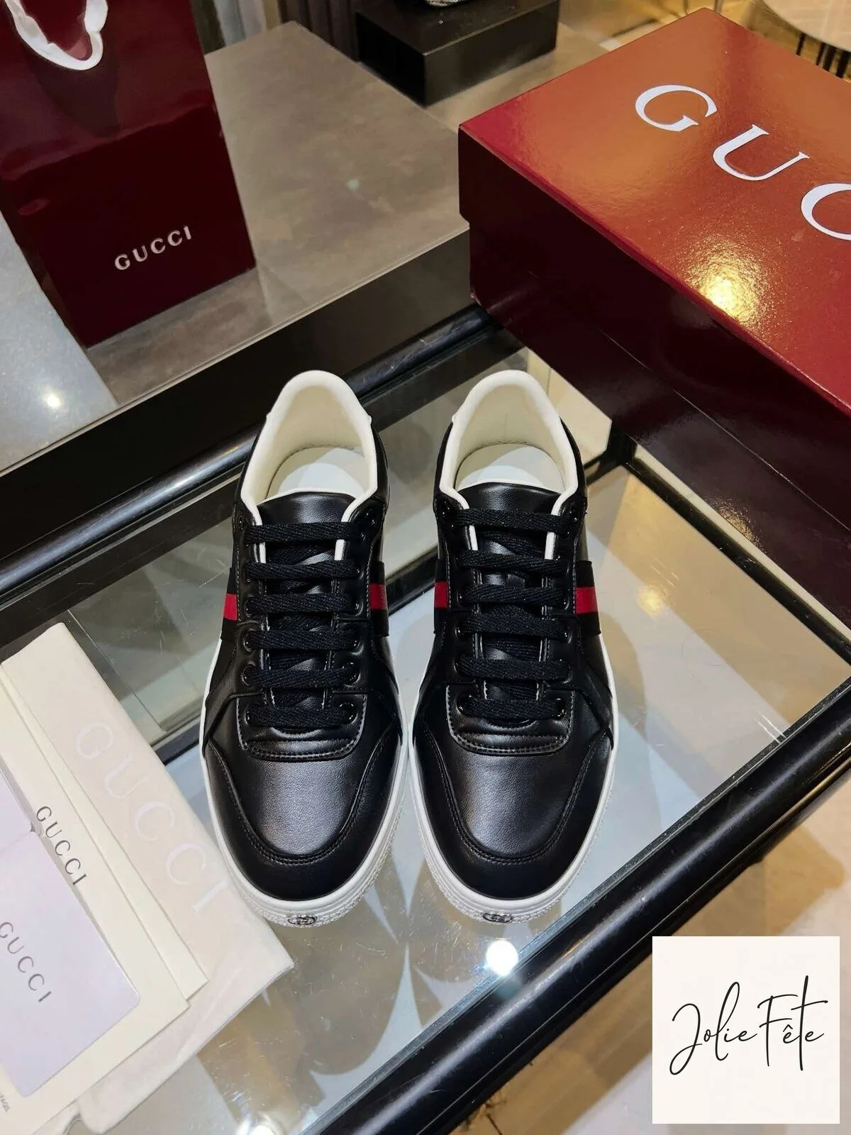 Gucci Black Leather Ace Sneakers with Red and Green Web Stripe Detail 11 Gucci Black Leather Ace Sneakers with Red and Green Web Stripe Detail