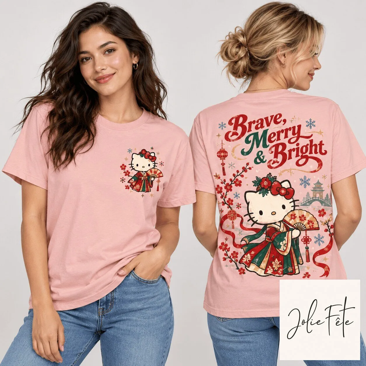 Brave Merry and Bright Hello Kitty Japanese Kimono Pink T-Shirt