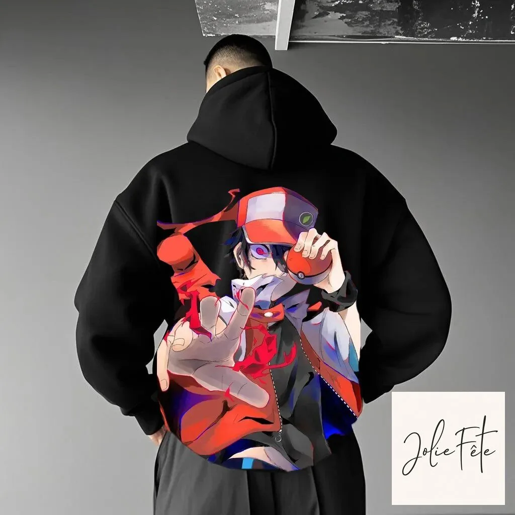 Pokemon Red Trainer Anime Graphic Black Unisex Pullover Hoodie 1 Pokemon Red Trainer Anime Graphic Black Unisex Pullover Hoodie