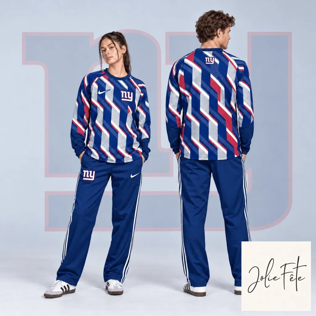 New York Giants NFL Bold Diagonal Stripe Long Sleeve Crewneck Shirt New York Giants NFL Bold Diagonal Stripe Long Sleeve Crewneck Shirt