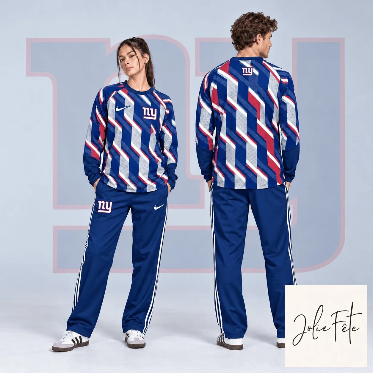 New York Giants NFL Bold Diagonal Stripe Long Sleeve Crewneck Shirt