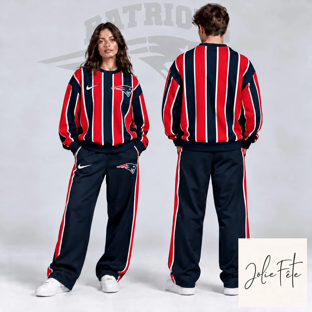 New England Patriots Vertical Stripe Crewneck Sweatshirt for Men and Women