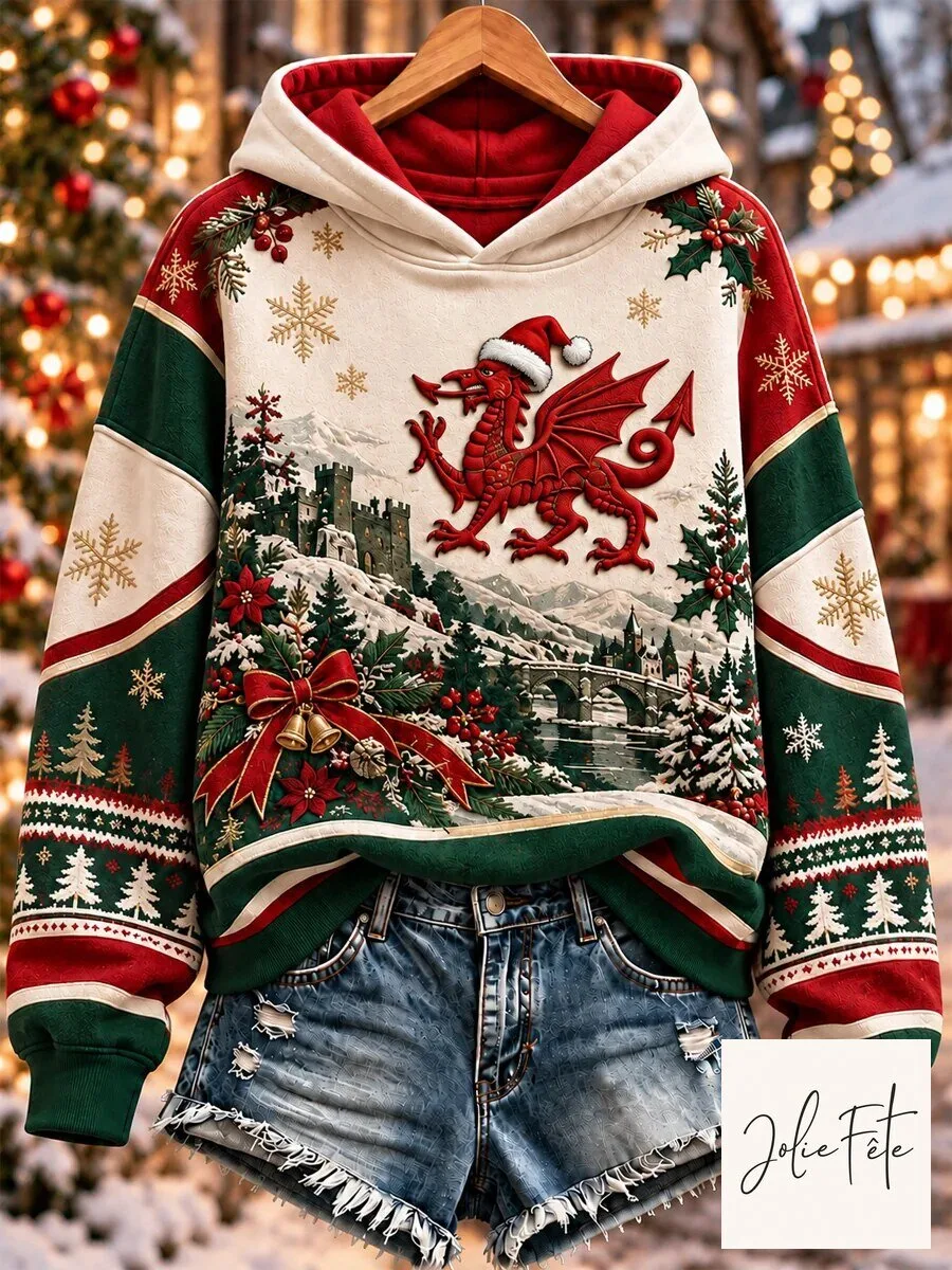 Christmas Welsh Dragon Holiday Winter Wonderland Women's Hoodie