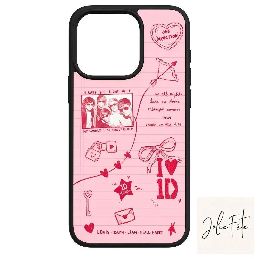 One Direction Pink Lined Paper Sketch Art Phone Case
