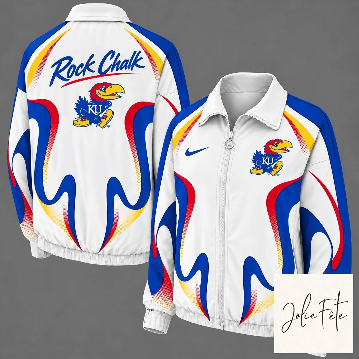Kansas Jayhawks Rock Chalk Retro Flame Windbreaker Jacket 4 Kansas Jayhawks Rock Chalk Retro Flame Windbreaker Jacket