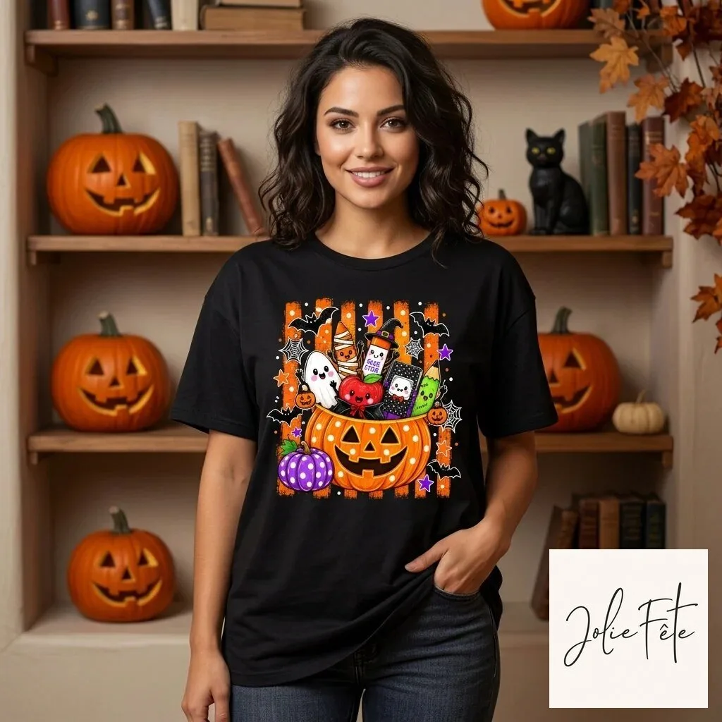Cute Spooky Teacher Halloween School Supplies Pumpkin Basket T-Shirt 3 Cute Spooky Teacher Halloween School Supplies Pumpkin Basket T-Shirt
