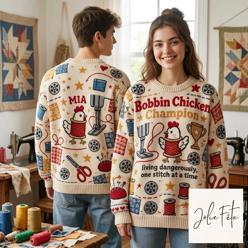 Bobbin Chicken Champion Living Dangerously One Stitch At A Time Ugly Sweater 2 Bobbin Chicken Champion Living Dangerously One Stitch At A Time Ugly Sweater