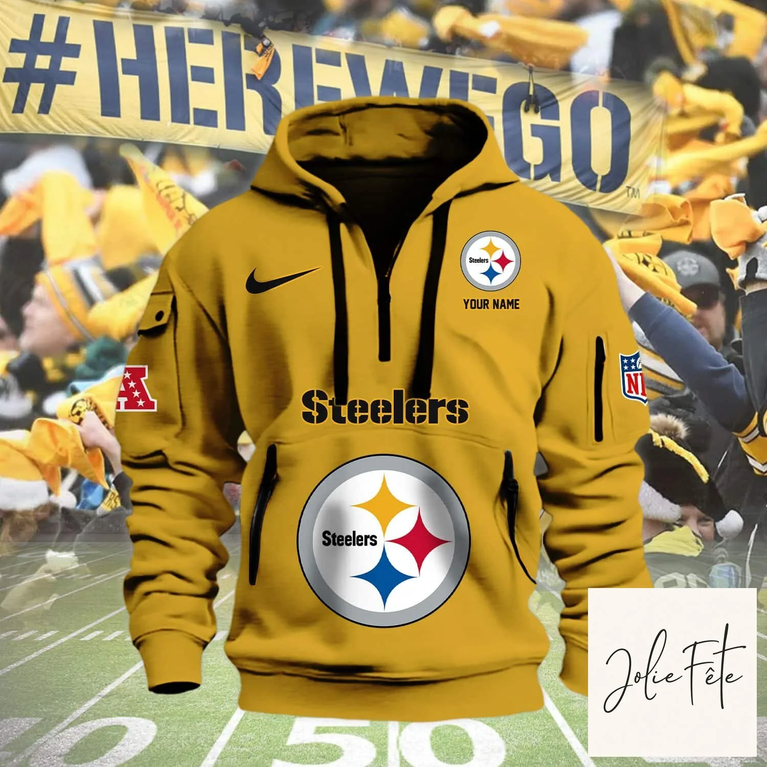 Pittsburgh Steelers Personalized Gold NFL Football Fan Hoodie