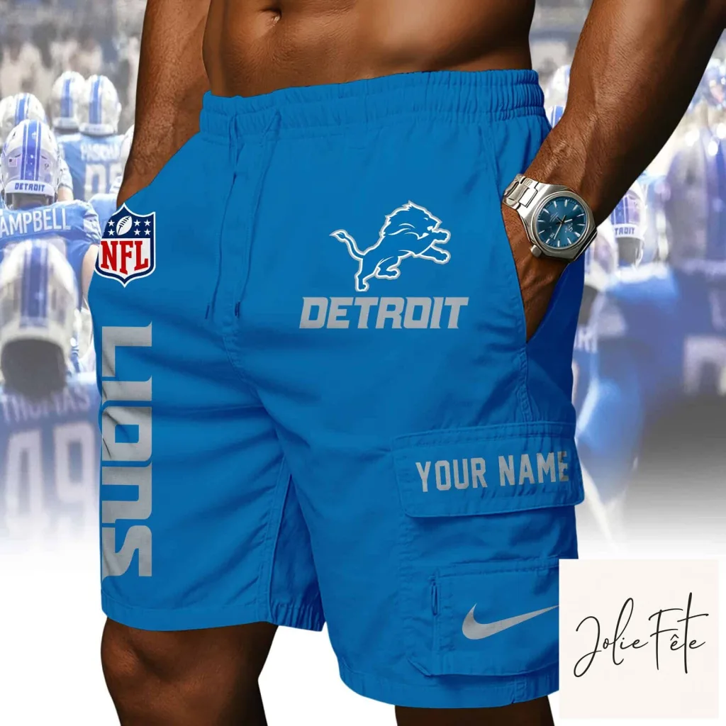 Detroit Lions NFL Custom Name Blue Athletic Cargo Shorts Detroit Lions NFL Custom Name Blue Athletic Cargo Shorts