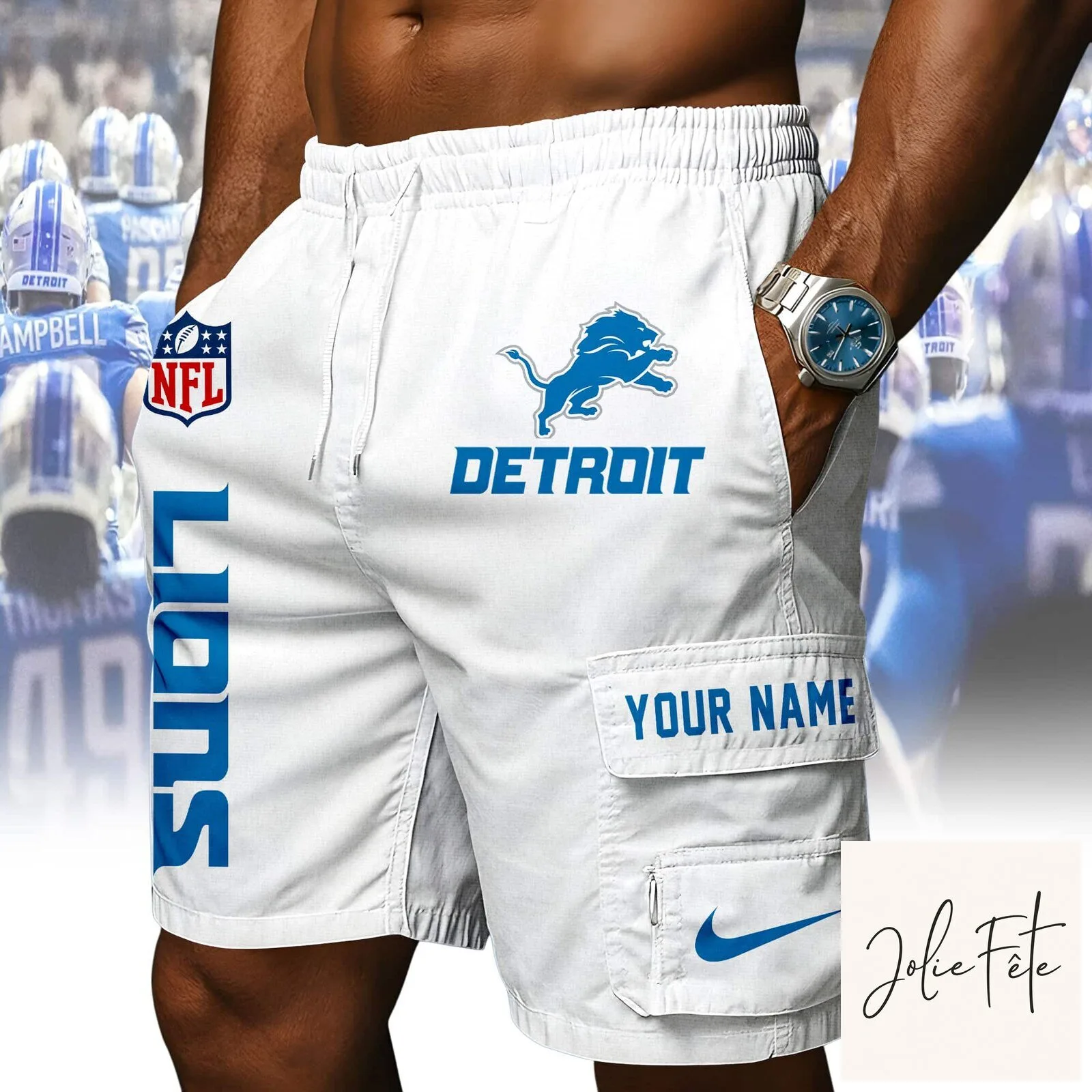 Detroit Lions NFL Custom Name Blue Athletic Cargo Shorts 13 Detroit Lions NFL Custom Name Blue Athletic Cargo Shorts