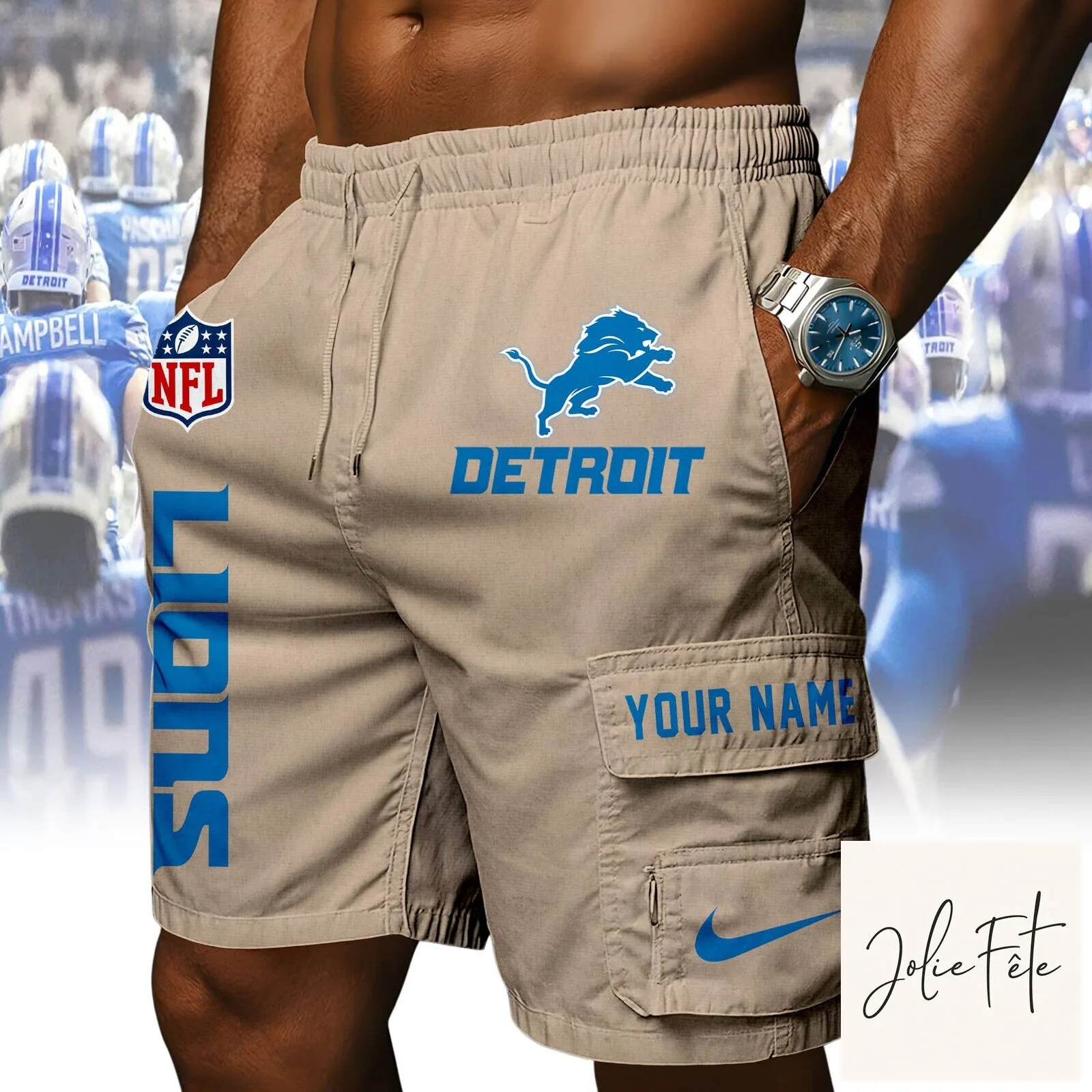 Detroit Lions NFL Custom Name Blue Athletic Cargo Shorts 15 Detroit Lions NFL Custom Name Blue Athletic Cargo Shorts