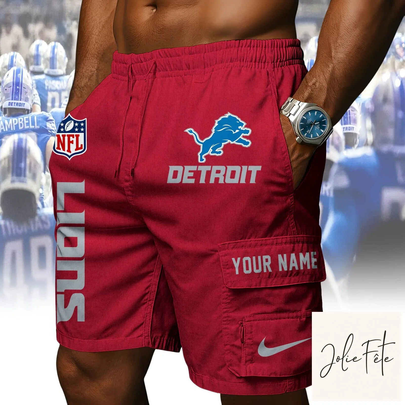 Detroit Lions NFL Custom Name Blue Athletic Cargo Shorts 16 Detroit Lions NFL Custom Name Blue Athletic Cargo Shorts