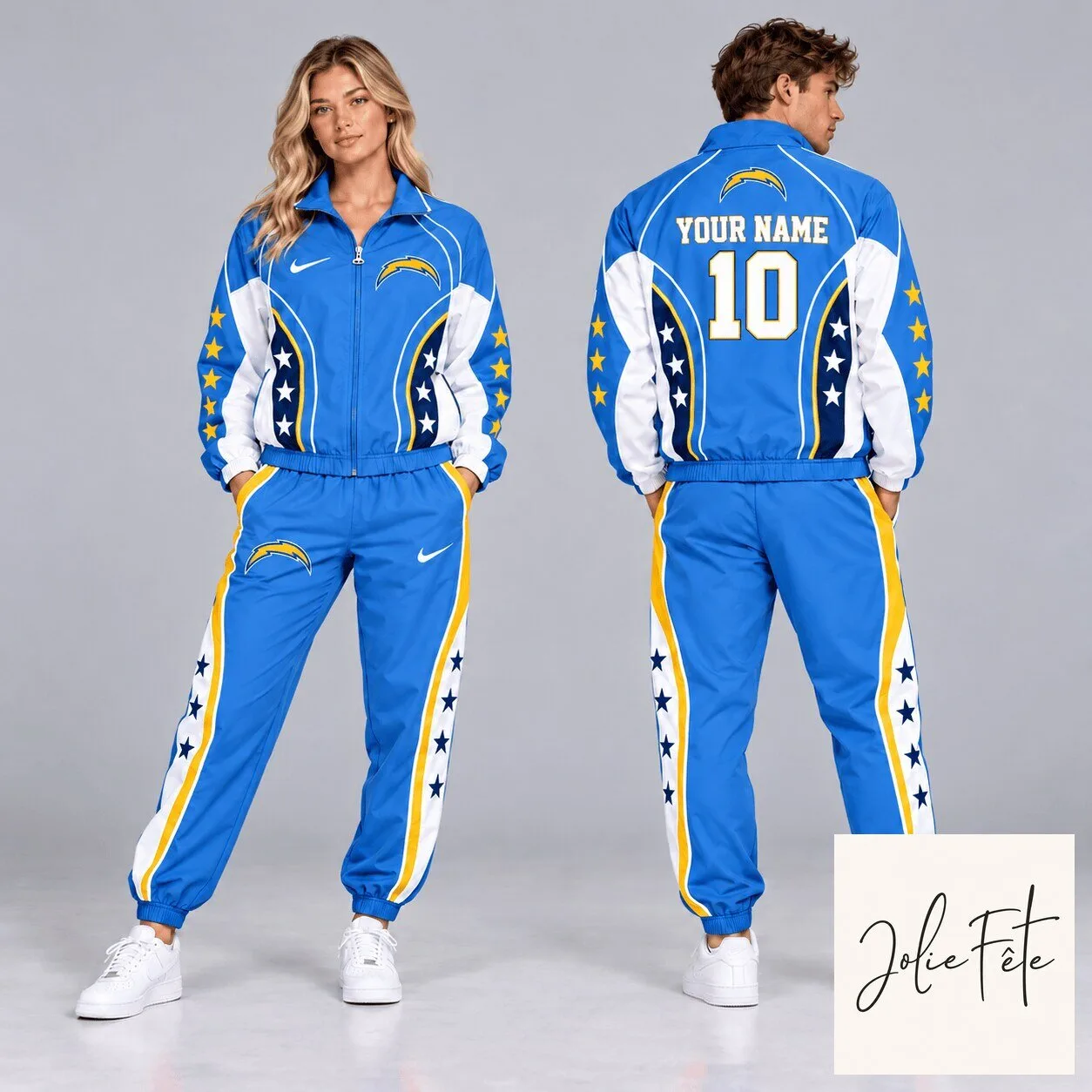 Los Angeles Chargers Custom Name and Number Colorblock Full-Zip Jacket and Jogger Pants Set 2 Los Angeles Chargers Custom Name and Number Colorblock Full-Zip Jacket and Jogger Pants Set