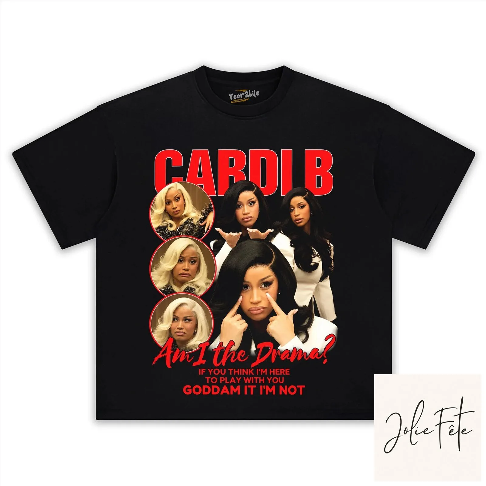 Cardi B Am I The Drama Quote Graphic Black T-Shirt