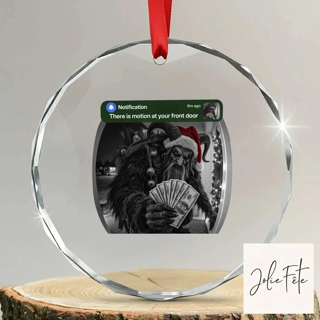 Krampus Motion at Your Front Door Funny Christmas Crystal Glass Ornament