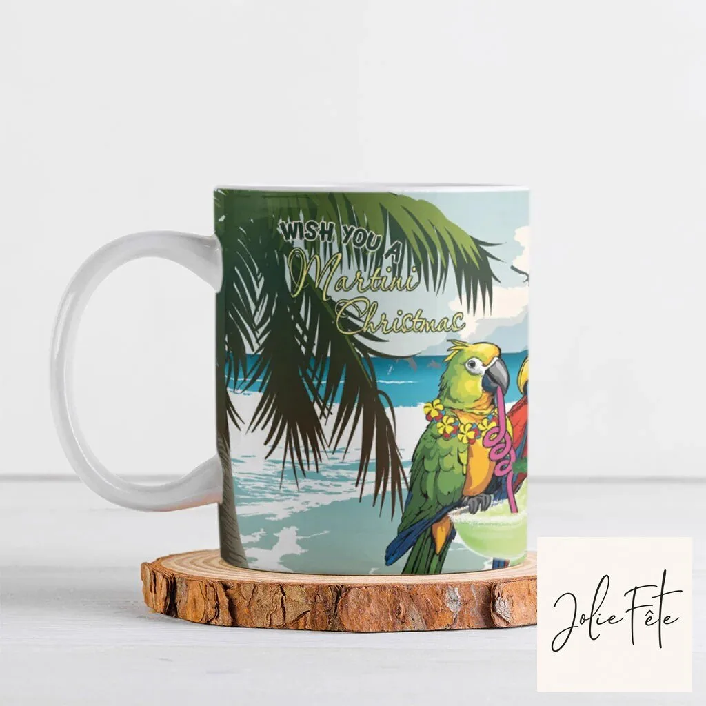Tropical Parrot Martini Christmas Ceramic Coffee Mug