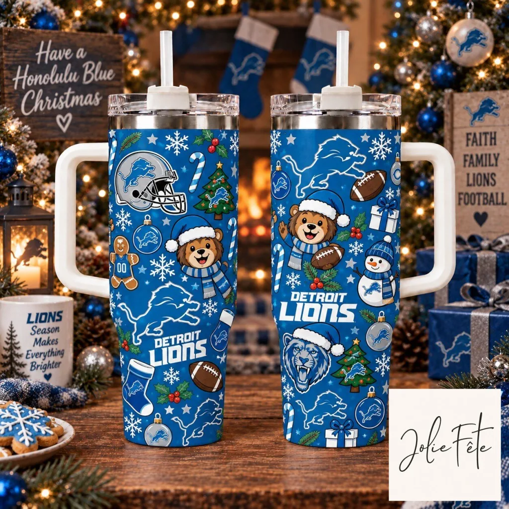 Detroit Lions Christmas Holiday Winter Snowflakes 40oz Stanley Tumbler Detroit Lions Christmas Holiday Winter Snowflakes 40oz Stanley Tumbler