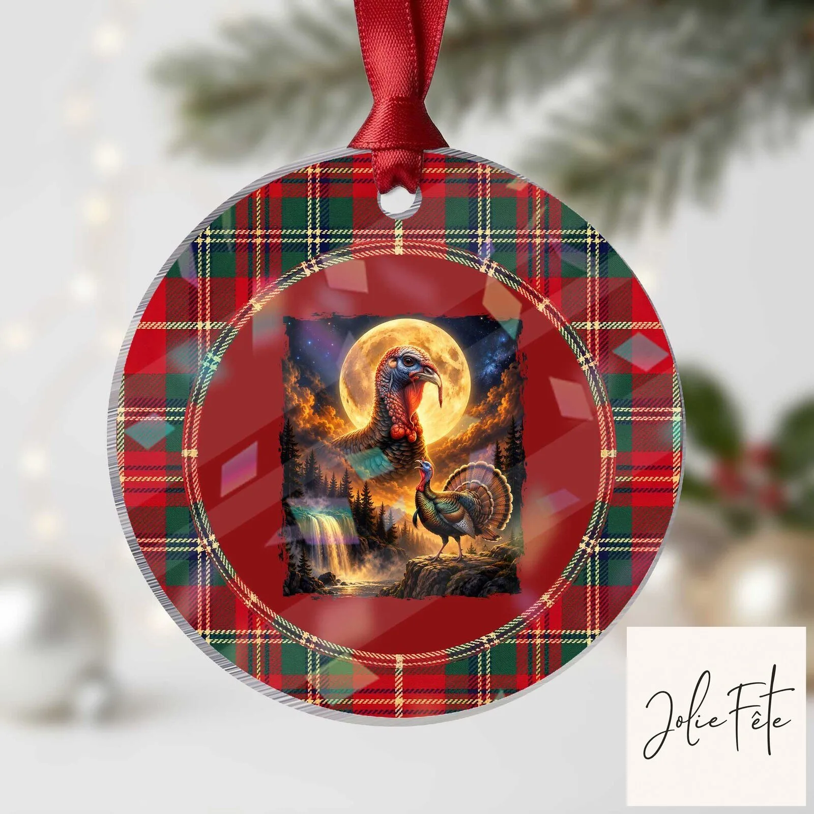 Thanksgiving Turkey Howling at Moon Wildlife Holiday Round Ornament