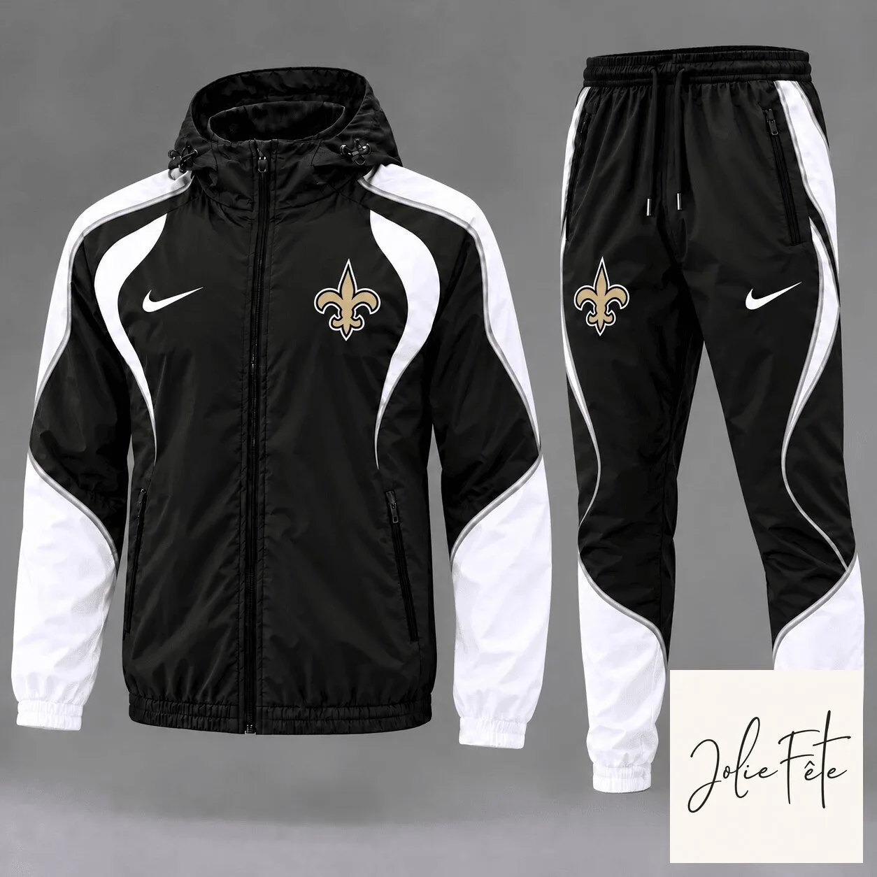 New Orleans Saints Black and White Nike Inspired Track Jacket and Jogger Pants Set