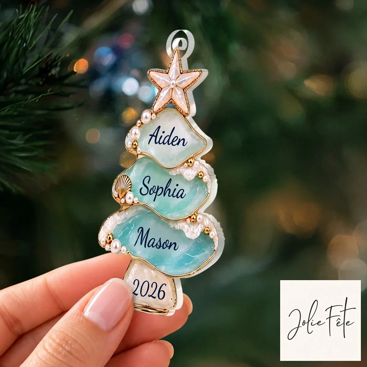 Personalized Sea Glass Family Christmas Tree Coastal Ocean Beach Holiday Ornament 12 Personalized Sea Glass Family Christmas Tree Coastal Ocean Beach Holiday Ornament