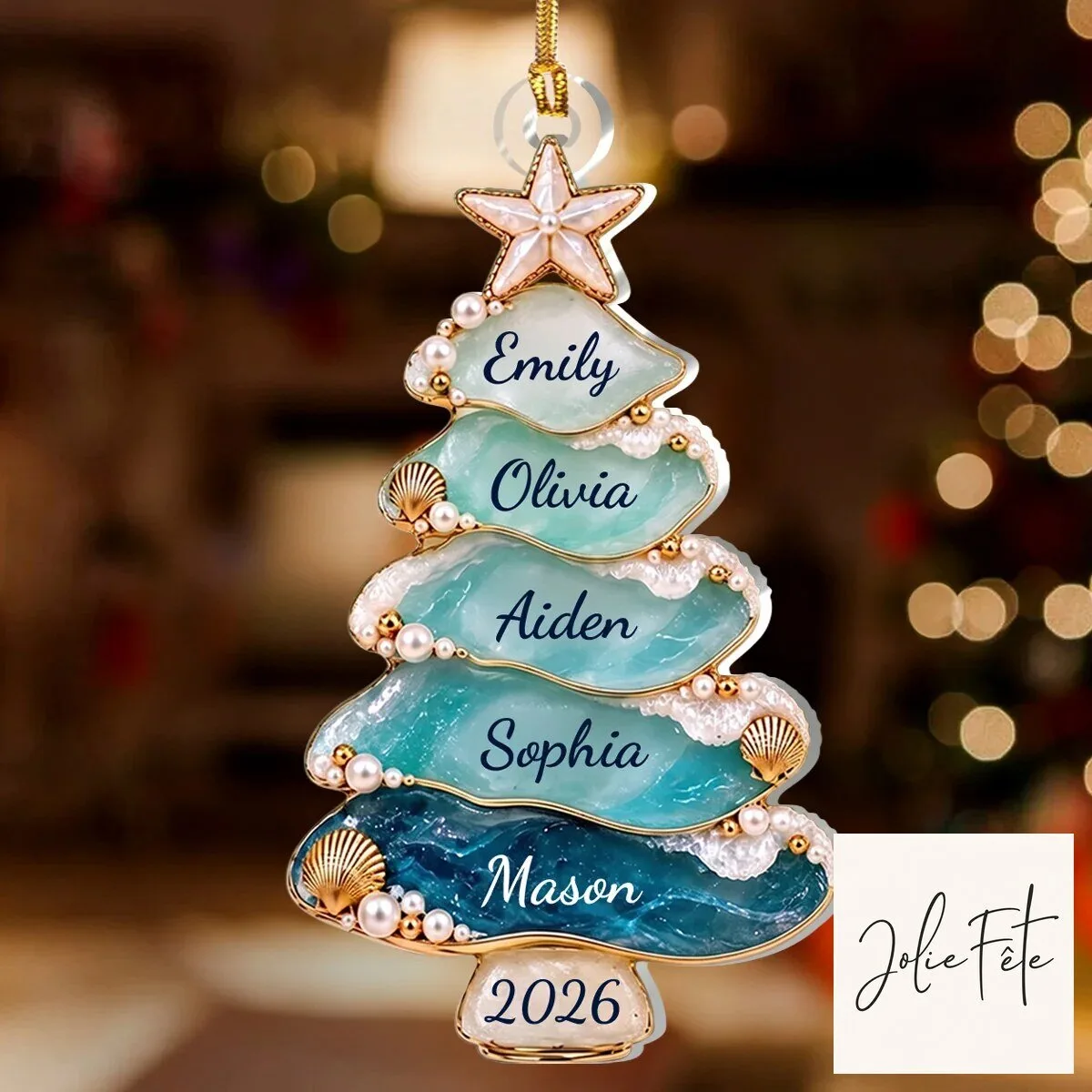 Personalized Sea Glass Family Christmas Tree Coastal Ocean Beach Holiday Ornament 13 Personalized Sea Glass Family Christmas Tree Coastal Ocean Beach Holiday Ornament