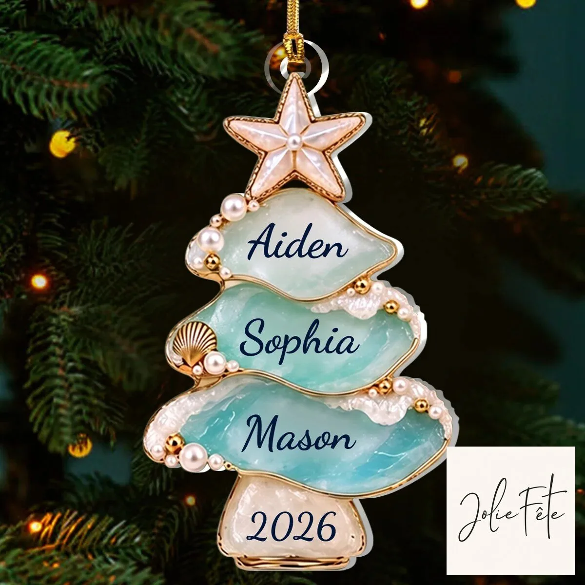 Personalized Sea Glass Family Christmas Tree Coastal Ocean Beach Holiday Ornament 14 Personalized Sea Glass Family Christmas Tree Coastal Ocean Beach Holiday Ornament