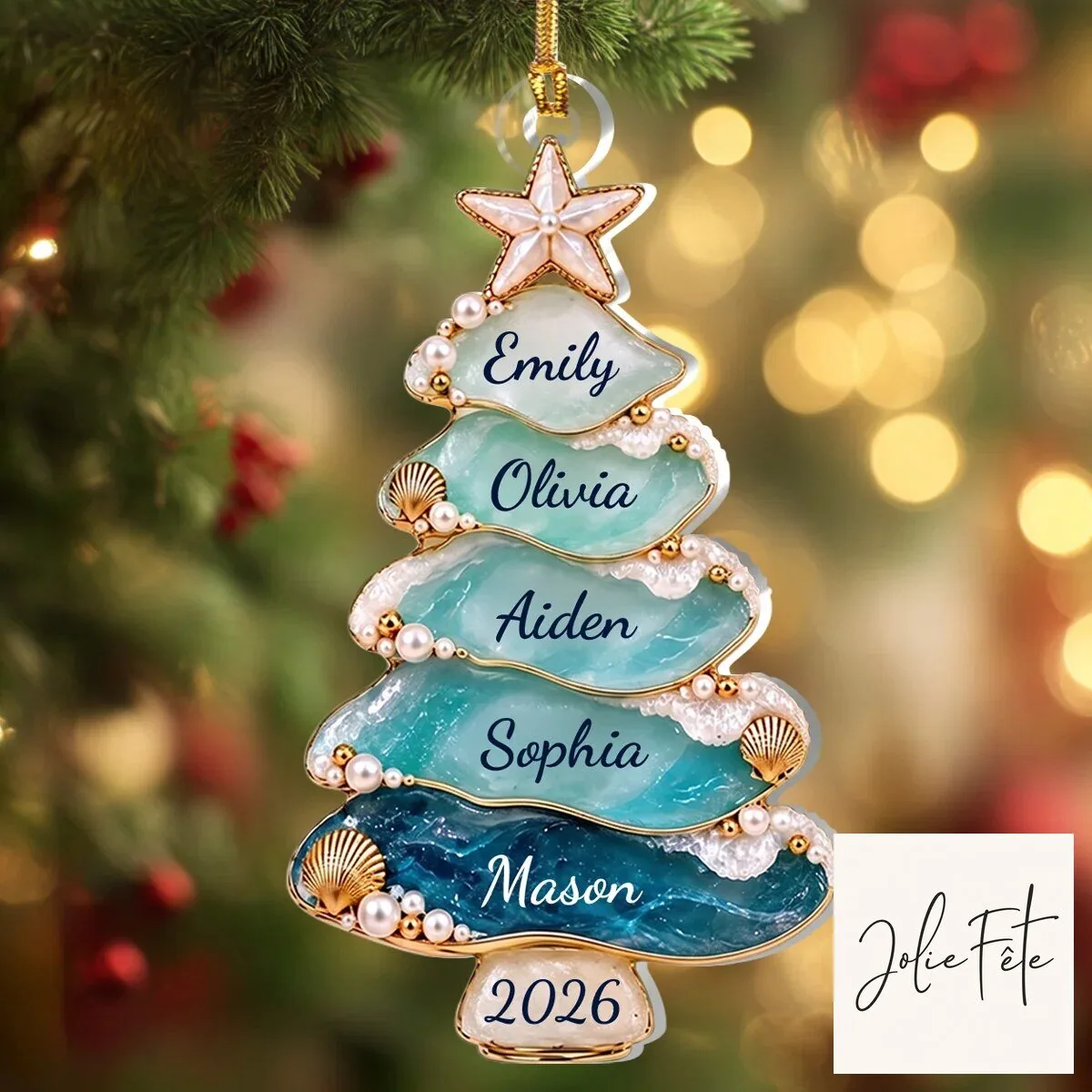 Personalized Sea Glass Family Christmas Tree Coastal Ocean Beach Holiday Ornament 15 Personalized Sea Glass Family Christmas Tree Coastal Ocean Beach Holiday Ornament