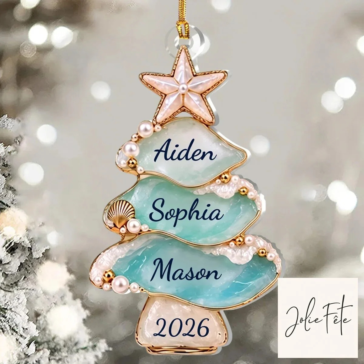 Personalized Sea Glass Family Christmas Tree Coastal Ocean Beach Holiday Ornament 16 Personalized Sea Glass Family Christmas Tree Coastal Ocean Beach Holiday Ornament